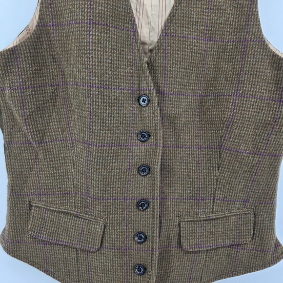 LRL Ralph Lauren Womens Tweed Vest Brown Plaid Angora Wool Blend Size S - Picture 3 of 7